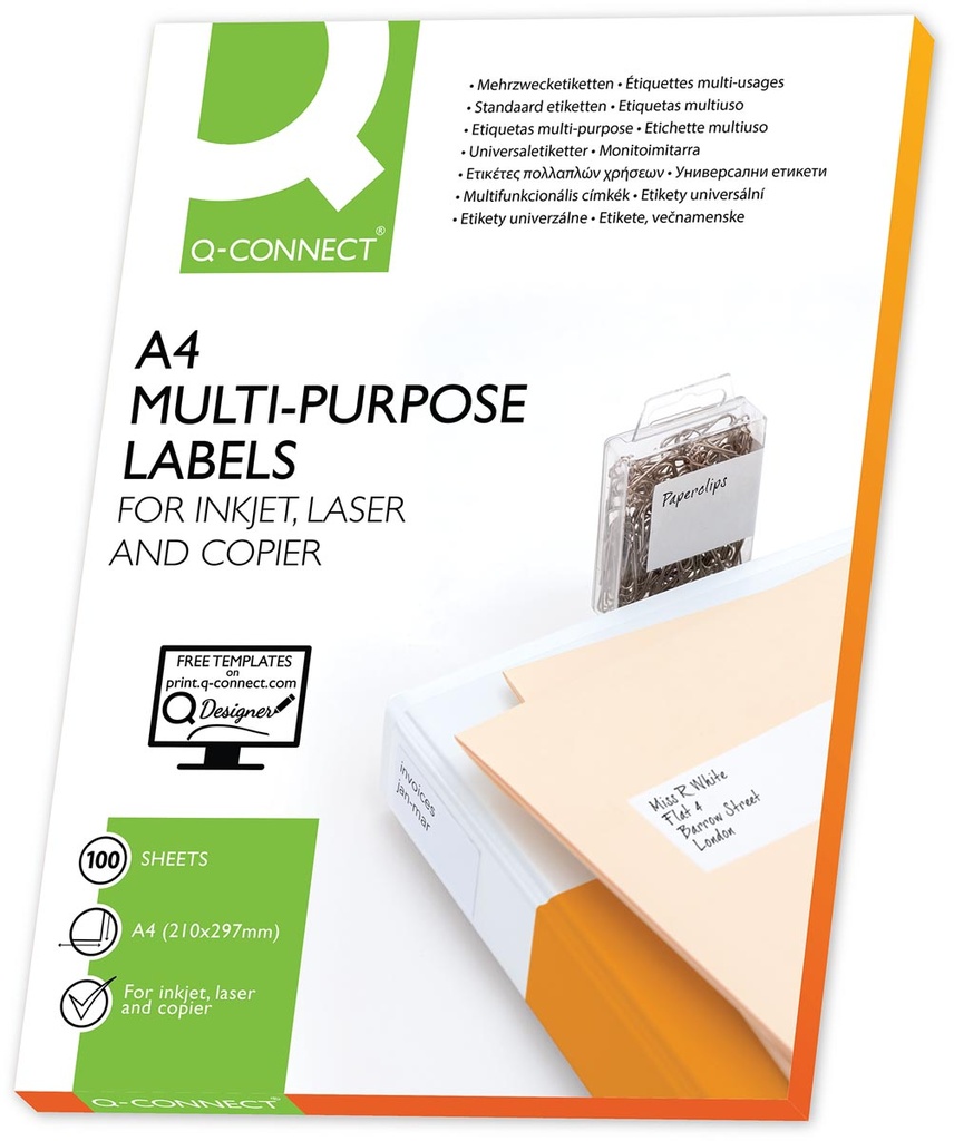 Etiketten Q-Connect 24 etik/bl 70x35mm wit rechte hoeken (100)