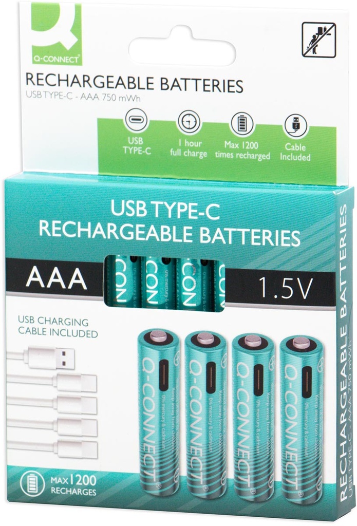 Batterij Q-Connect AAA USB-C herlaadbaar (4)