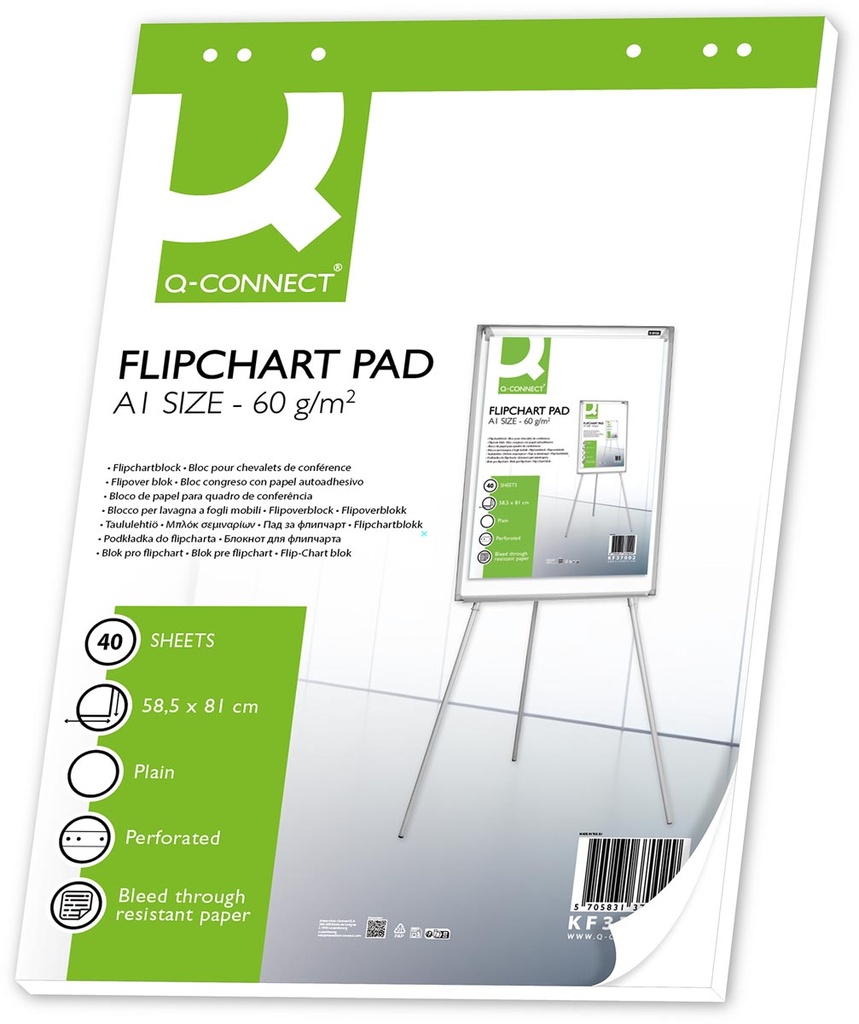 Papierblok voor flipchart Q-Connect 58,5x81cm 60gr 40vel blanco