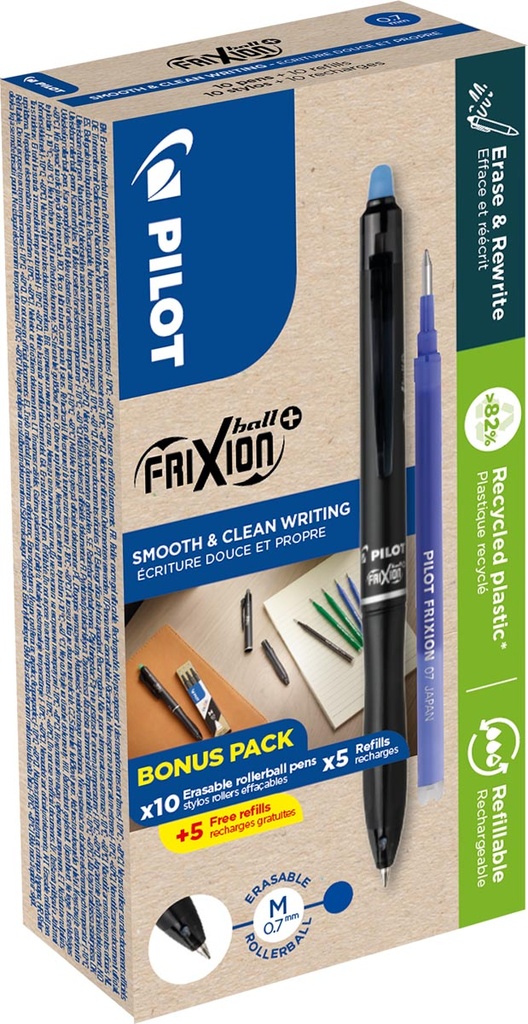 Roller Pilot FriXion Ball Plus medium punt blauw incl. 10 navullingen (10)