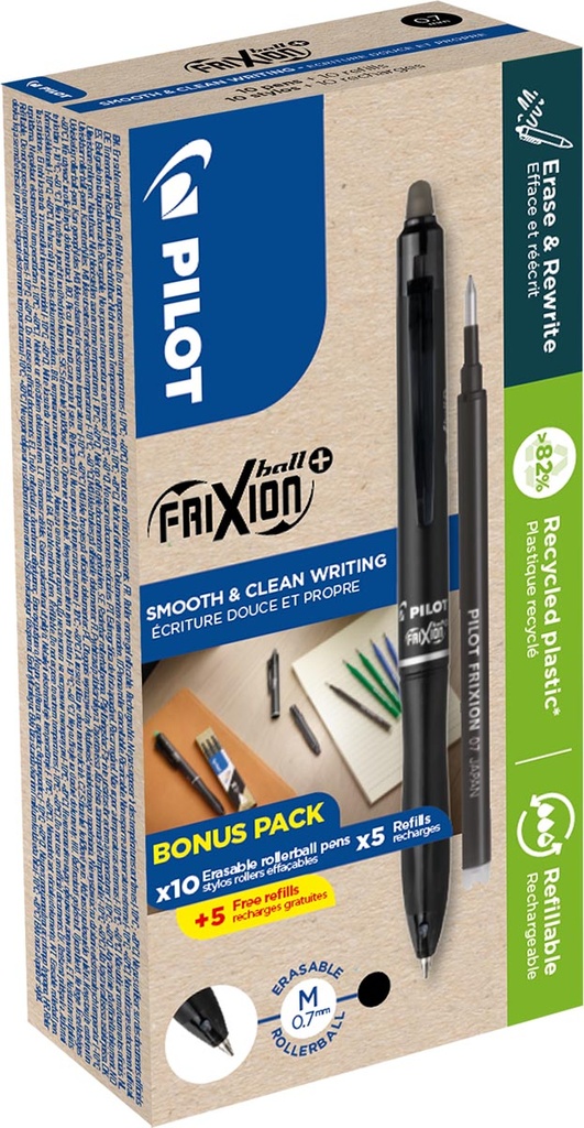 Roller Pilot FriXion Ball Plus medium punt zwart incl. 10 navullingen (10)