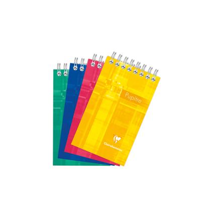 Schrijfblok Clairefontaine Pupitre karton 7,5x12cm 120blz zonder kantlijn geruit 5mm spiraal bovenaan assorti