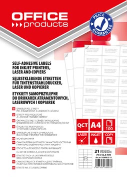 Etiketten Office Products 21 etik/bl 70x42,3mm wit rechte hoeken (100)