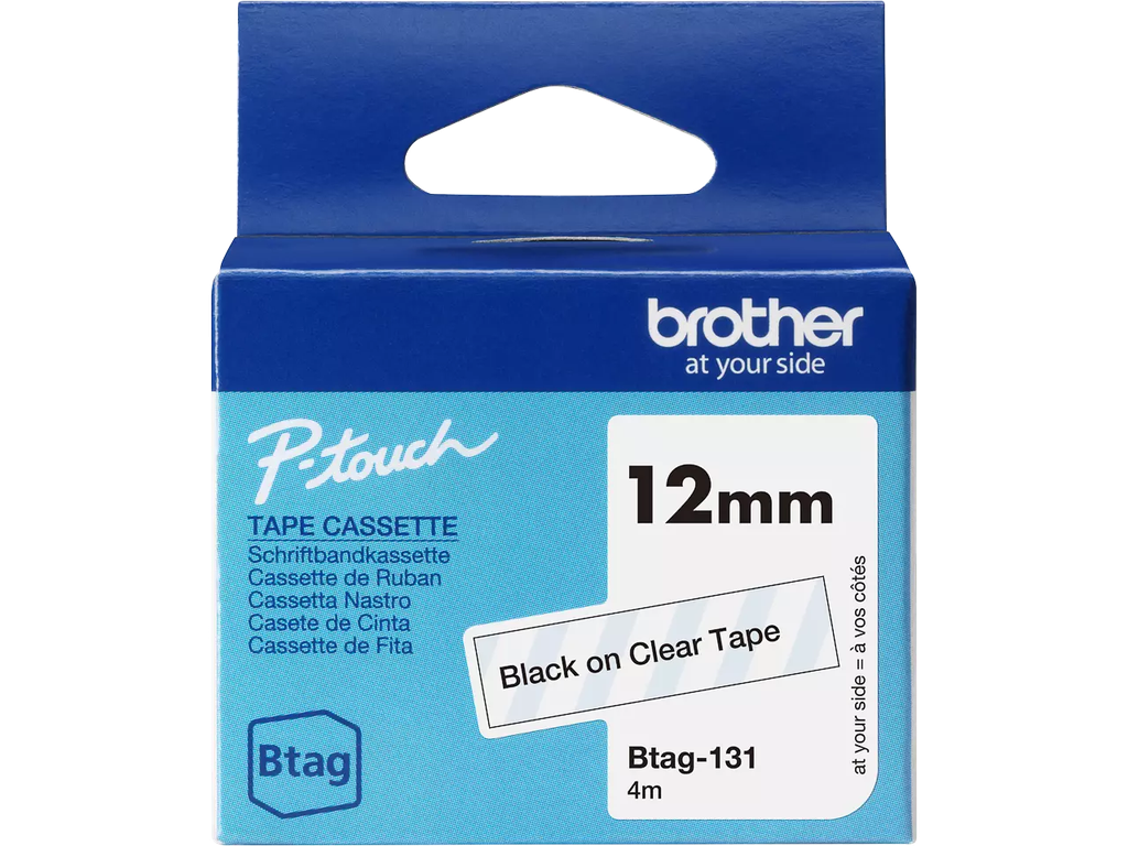 Tape Brother P-Touch BTAG-131 12mm zwart op transparant