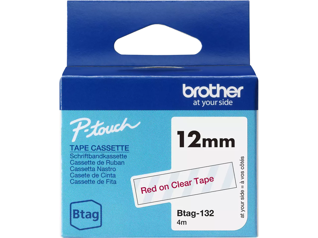 Tape Brother P-Touch BTAG-132 12mm rood op transparant 