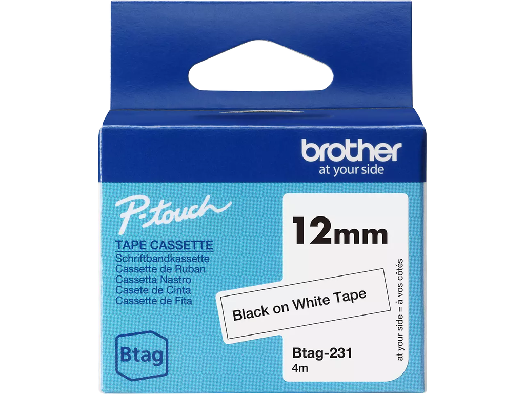 Tape Brother P-Touch BTAG-231 12mm zwart op wit