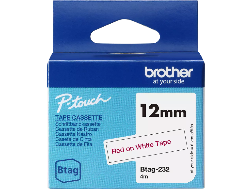Tape Brother P-Touch BTAG-232 12mm rood op wit 