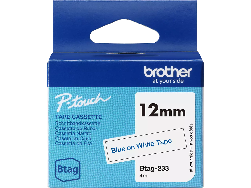 Tape Brother P-Touch BTAG-233 12mm blauw op wit 