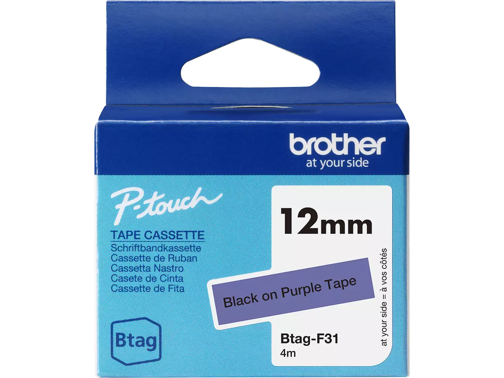 Tape Brother P-Touch BTAG-F31 12mm zwart op paars