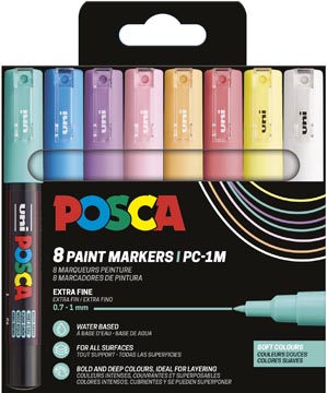 Paintmarker Uni Posca PC-1MC ronde punt 0,7-1mm assorti zachte kleuren (8)