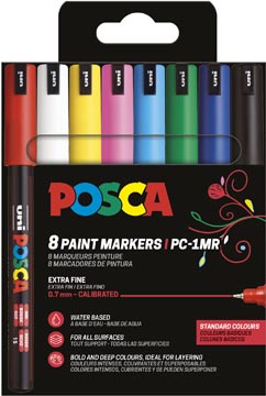 Paintmarker Uni Posca PC-1MR fijne punt 0,7mm assorti basiskleuren (8)