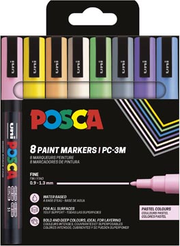 Paintmarker Uni Posca PC-3M ronde punt 1,5mm assorti pastel (8)
