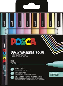 Paintmarker Uni Posca PC-3M ronde punt 1,5mm assorti zachte kleuren (8)