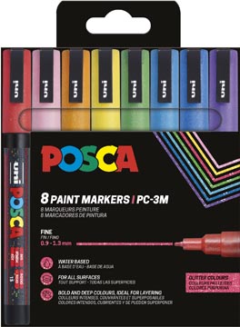 Paintmarker Uni Posca PC-3M ronde punt 1,5mm assorti glitter (8)