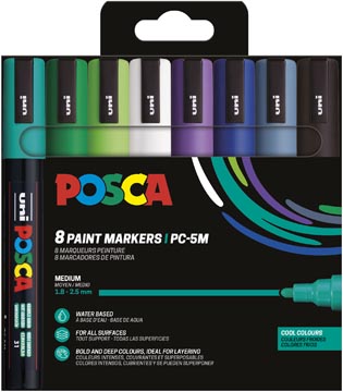Paintmarker Uni Posca PC-5M ronde punt 1,8-2,5mm assorti koude kleuren (8)