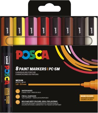 Paintmarker Uni Posca PC-5M ronde punt 1,8-2,5mm assorti warme kleuren (8)