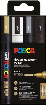 Paintmarker Uni Posca PC-5M ronde punt 1,8-2,5mm goud zilver wit zwart (4)