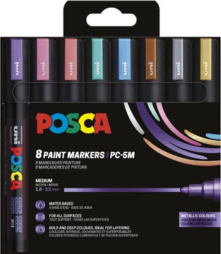 Paintmarker Uni Posca PC-5M ronde punt 1,8-2,5mm assorti metallic kleuren (8)