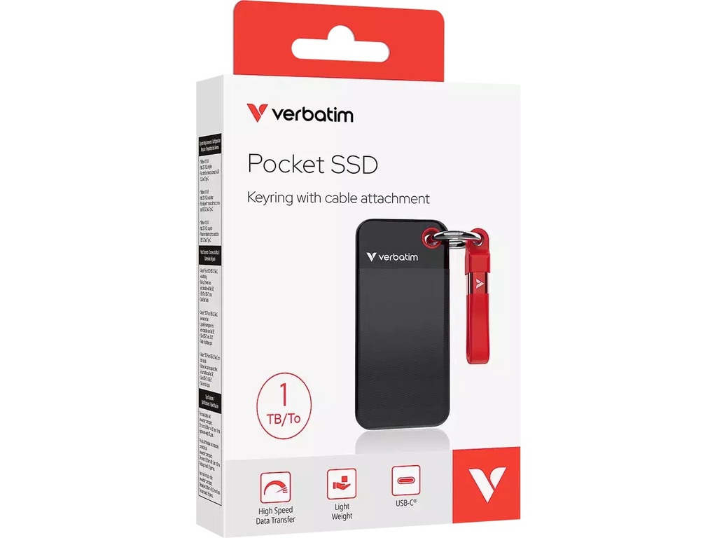 Externe harde schijf Verbatim V Pocket SSD 1TB USB 3.2 GEN 2 zwart-rood (32192)
