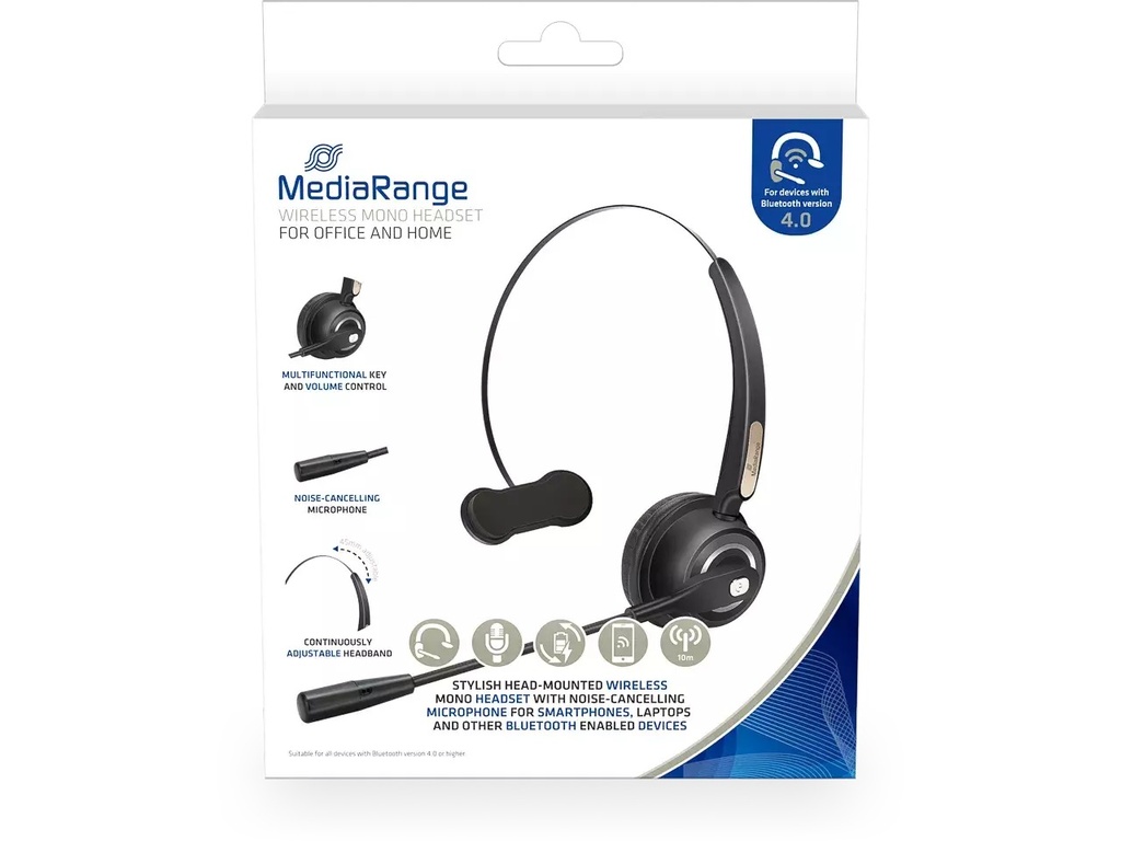Headset MediaRange PC Mono draadloos zwart