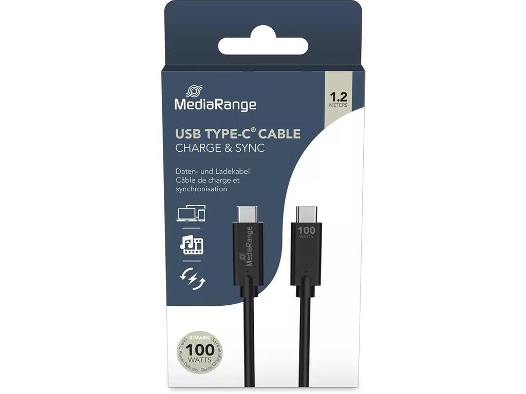 Oplaadkabel MediaRange 1,2m TYPE-C zwart