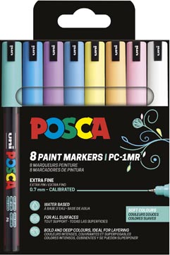 Paintmarker Uni Posca PC-1MR fijne punt 0,7mm assorti zachte kleuren (8)