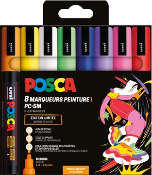 Paintmarker Uni Posca PC-5M ronde punt 1,8-2,5mm assorti Pop kleuren (8)