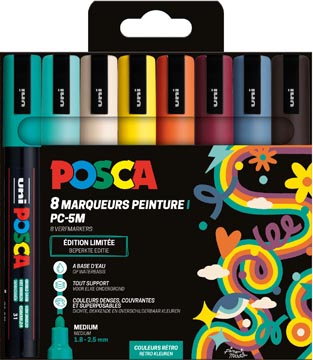 Paintmarker Uni Posca PC-5M ronde punt 1,8-2,5mm assorti Retro kleuren (8)
