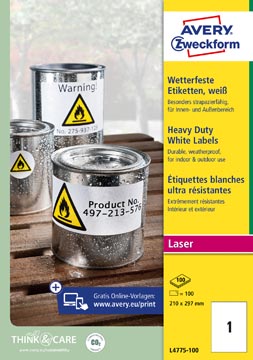 Etiketten Avery 01 etik/bl 210x297mm waterbestendig wit 100bl/d (100)
