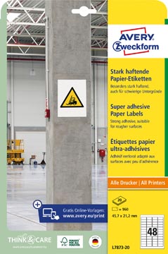 Etiketten Avery 48 etik/bl 45,7x21,2mm sterk klevend wit 20bl/d (960)