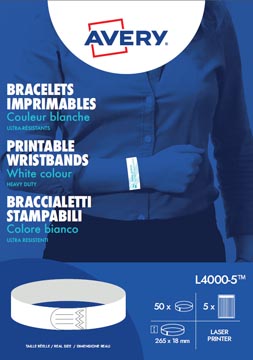 Polsbandjes Avery bedrukbaar 18x265mm wit (50)