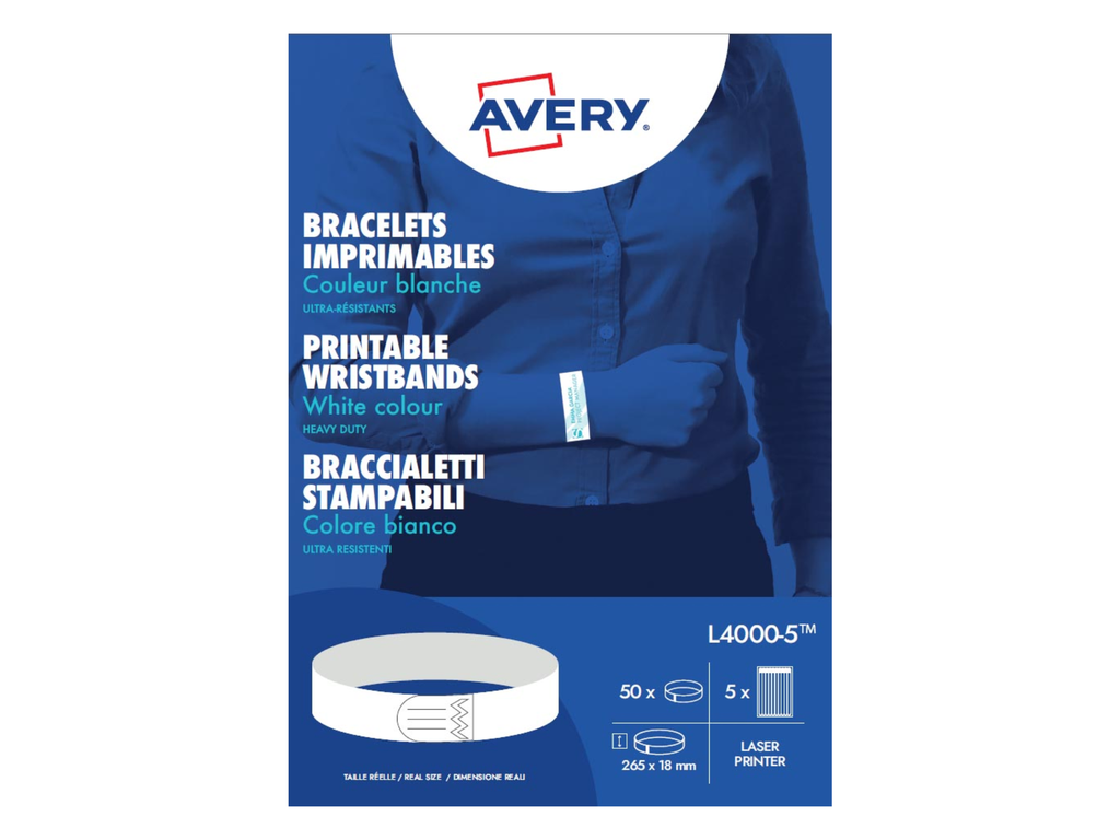Polsbandjes Avery bedrukbaar 18x265mm wit (50)