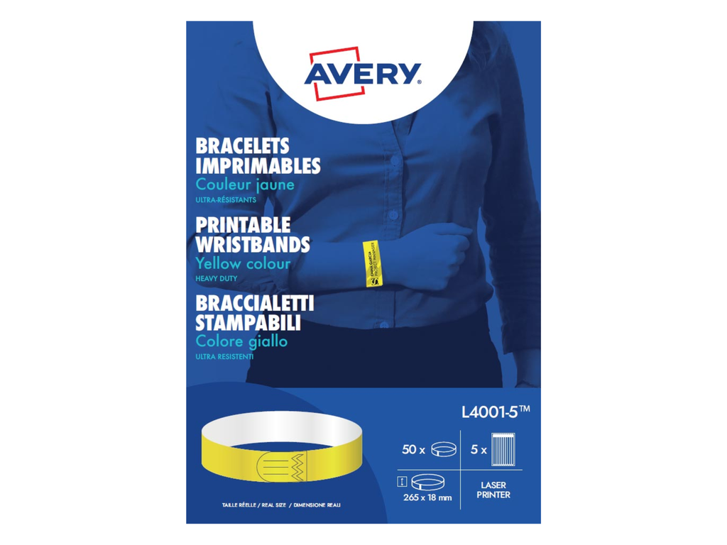 Polsbandjes Avery bedrukbaar 18x265mm geel (50)