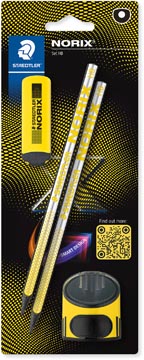 Grafietpotlood Staedtler Norix met slijper en gom geel (2)