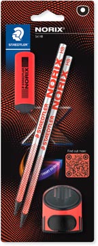 Grafietpotlood Staedtler Norix met slijper en gom koraal (2)