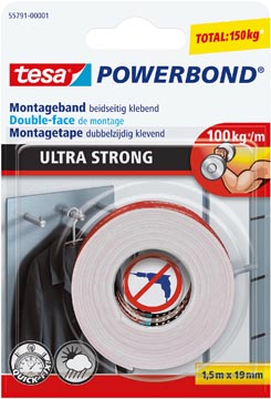 Dubbelzijdige montagetape Tesa Powerbond Ultra strong 19mmx5m wit