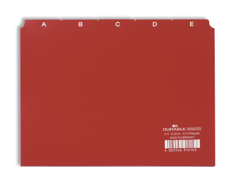 [DUR-365003] Tabkaarten Durable PP A5 indeling 5/5 A-Z bedrukte tabs (rood)