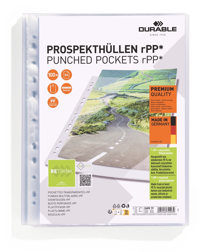 Showtas Durable Premium rPP A4 transparant (100)