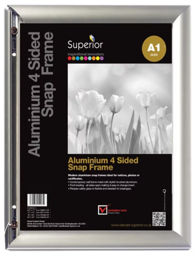 Kliklijst Seco A2 aluminium voorkant anti-glans PVC frame zilver