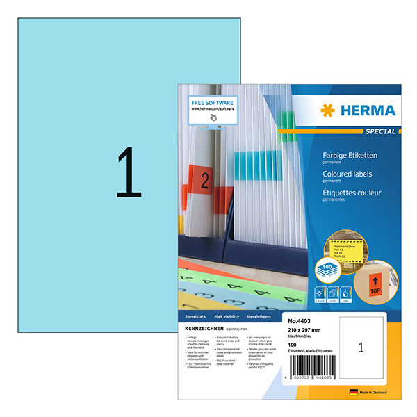 Etiketten Herma 01 etik/bl 210x297mm blauw (100)