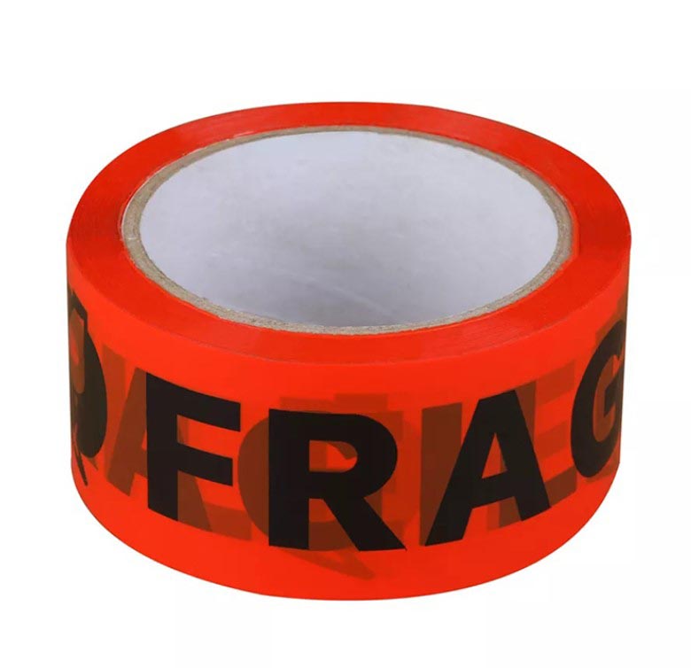 Verpakkingstape 50mmx66m "fragile" breekbaar oranje