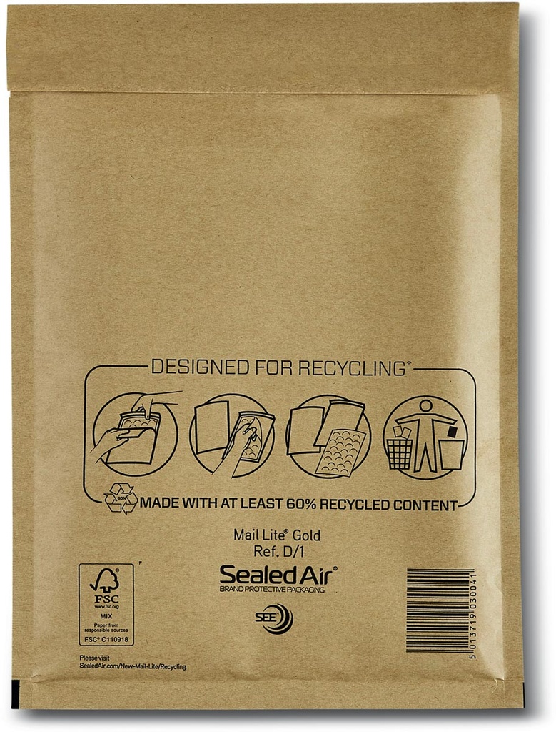 Luchtkussenenveloppen Mail Lite D/1 180x260mm goud (200)