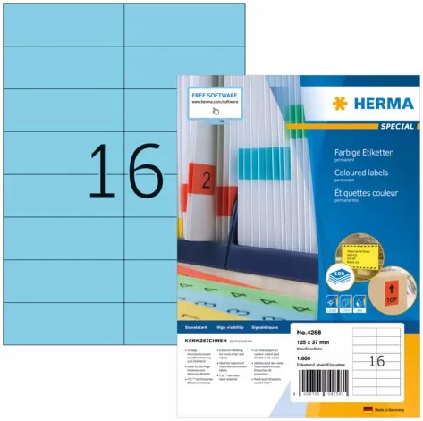 Etiketten Herma 16 etik/bl 105x37mm permanent blauw (100) 