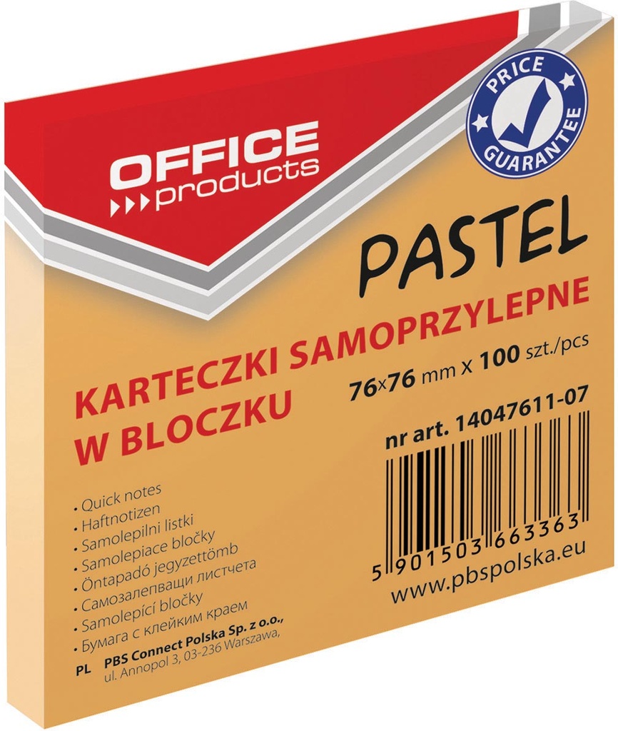 Memoblok OFFICE products Pastel ft 76 x 76 mm pasteloranje 100vel