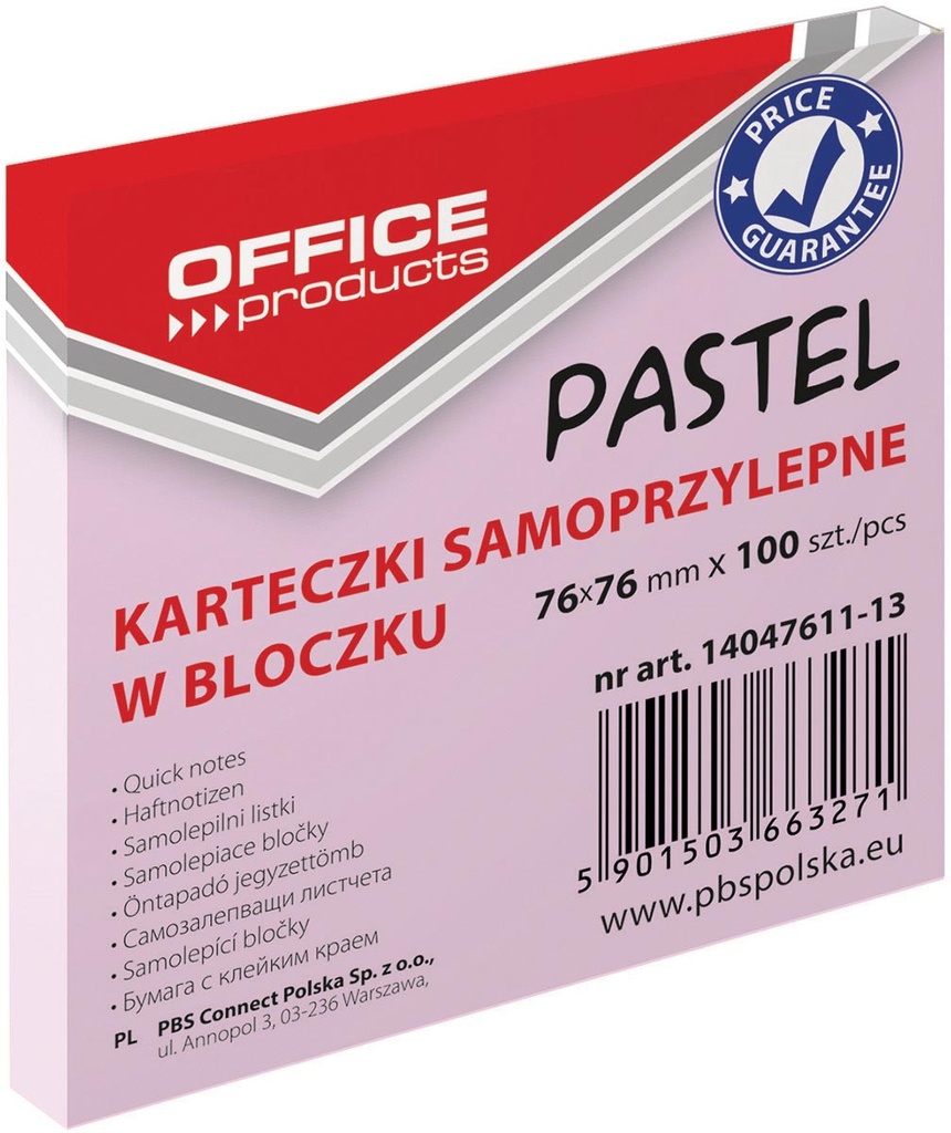 Memoblok OFFICE products Pastel ft 76 x 76 mm pastelroze  100vel
