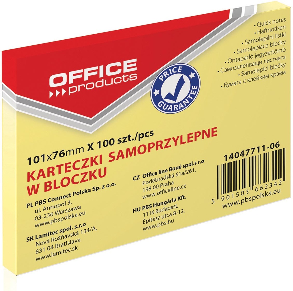 Memoblok OFFICE products  ft 76 x 101 mm geel 100vel