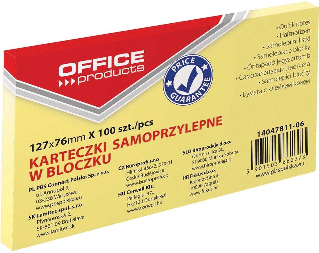 Memoblok OFFICE products  ft 76 x 127 mm geel 100vel