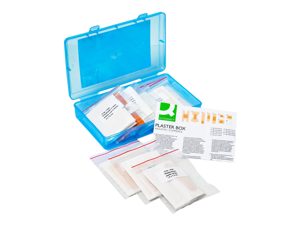 Pleisters Q-CONNECT  assortiment van 100 stuks in hersluitbare plastic box