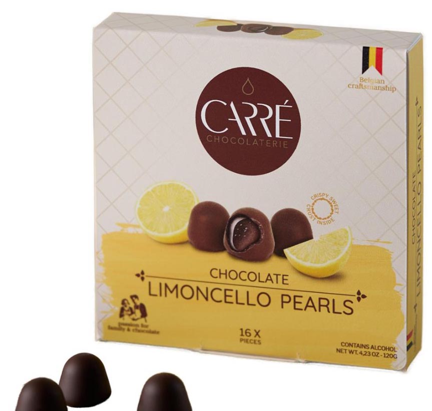 Pearls chocolade Carré Limoncello  doos van 120 gram