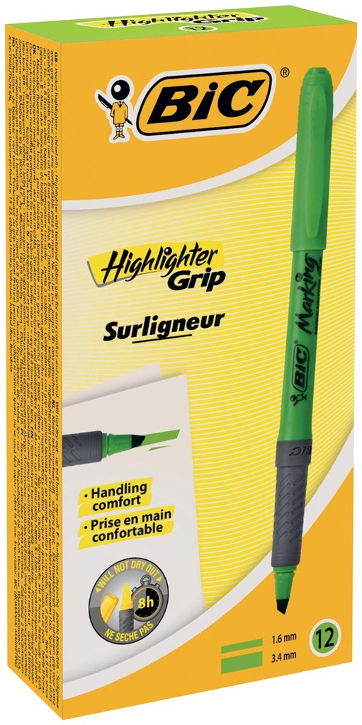 Markeerstift Highlighter Bic Grip groen (12)